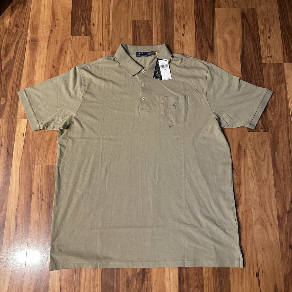 NWT Polo Ralph Lauren Classic Fit Mesh Khaki Soft Cotton Polo Shirt Men's 2XLT